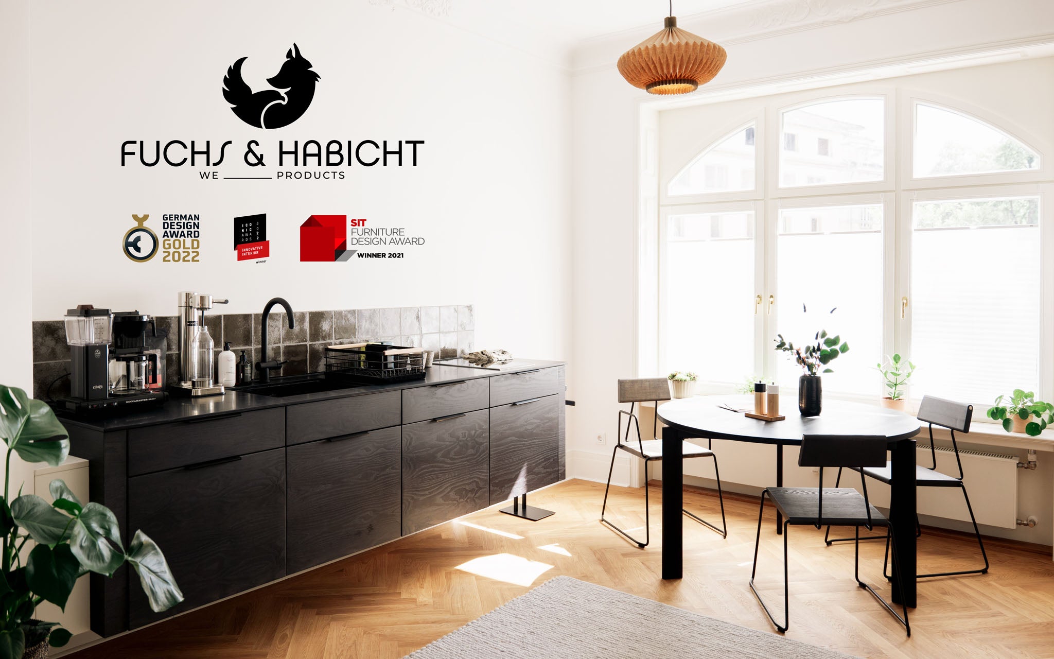 Design Küche schwarz qualität we products Fuchs & Habicht Nachhaltiges Interieur & Exterieur sowie Raum- & Möbeldesign für Unternehmen und Privatpersonen. Handmade in Kassel, Germany. Sozial & Umweltbewusst. Awards German Design innovative Projekt Planung