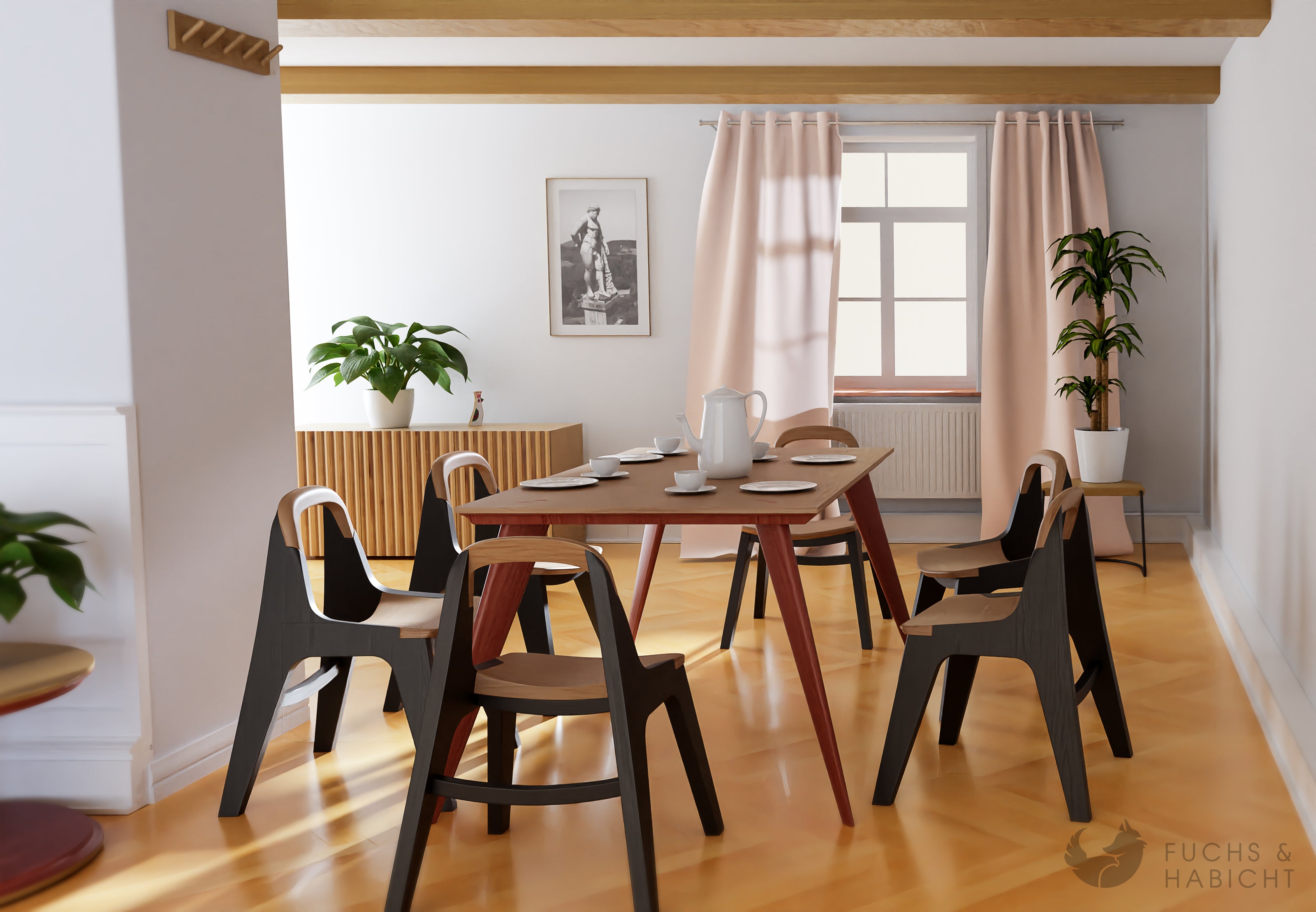 Esstisch Wohnzimmer Stuhl Sitzgruppe Fuchs & Habicht Nachhaltiges Interieur & Exterieur sowie Raum- & Möbeldesign für Unternehmen und Privatpersonen. Handmade in Kassel, Germany. Sozial & Umweltbewusst. Awards German Design innovative Raumkonzept Planung